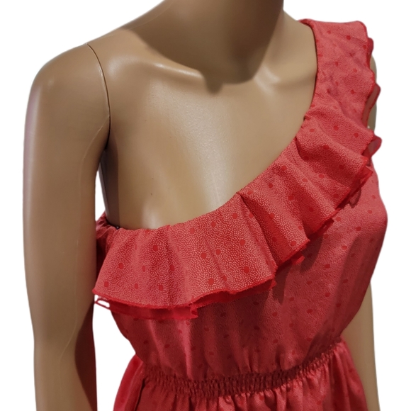 I LOVE H81 Salmon Color One shoulder polka dot dress small NWOT - Picture 2 of 6